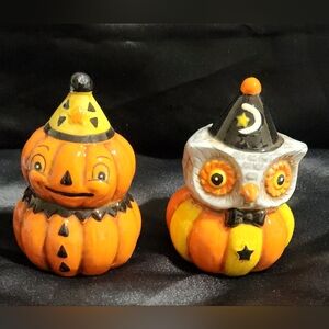 Johanna Parker HALLOWEEN Fall JackOLantern & Owl Holiday Salt & Pepper Shakers